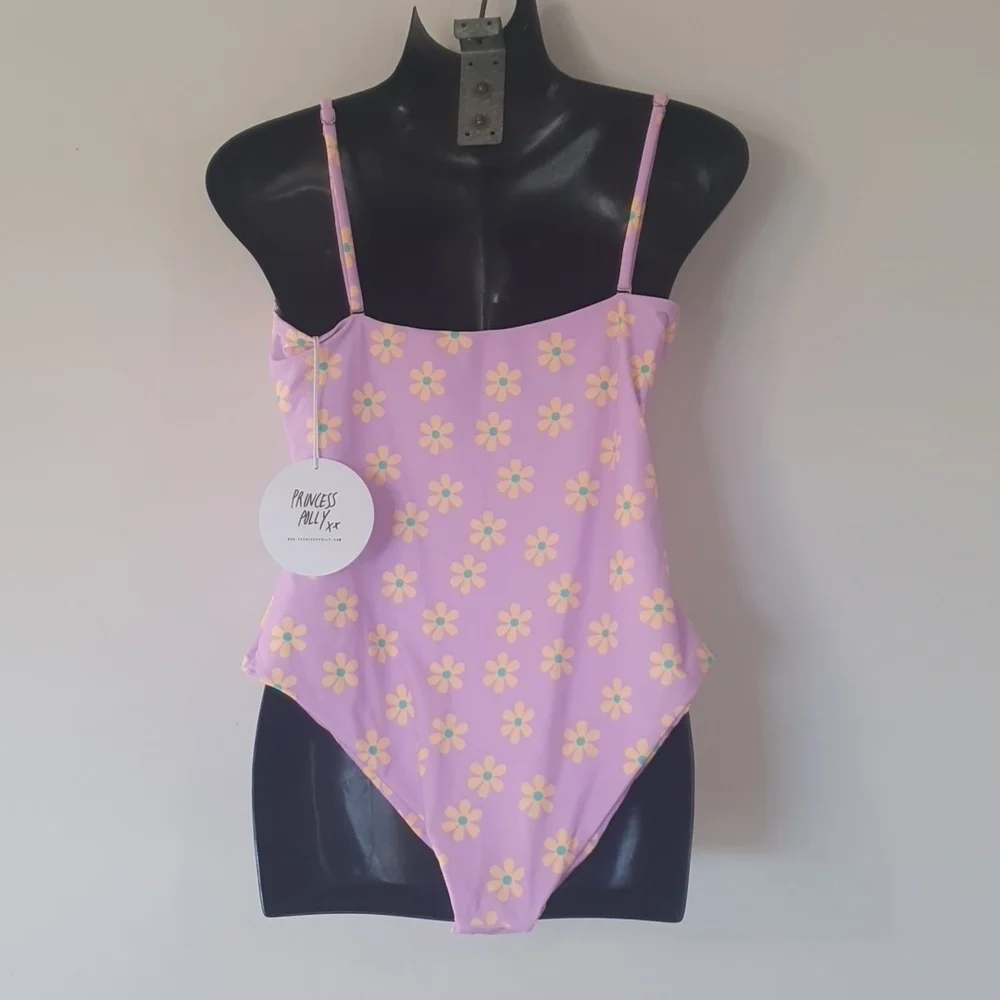 NEW Princess Polly Size 8 One Piece Cut Out Swimmers Purple and Yellow Flowers - Picture 3 of 7